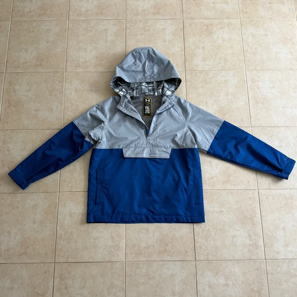 Under Armour Boys YXL Youth XL Blue and Gray UA Storm Raincoat Wind Breaker Kids - Picture 2 of 6